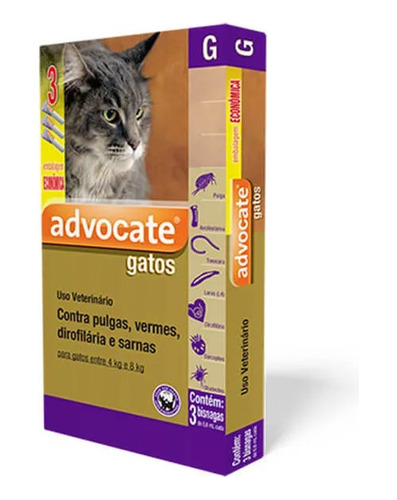 Combo Advocate Gatos 0,8ml De 4kg A 8kg - 3 Pipetas