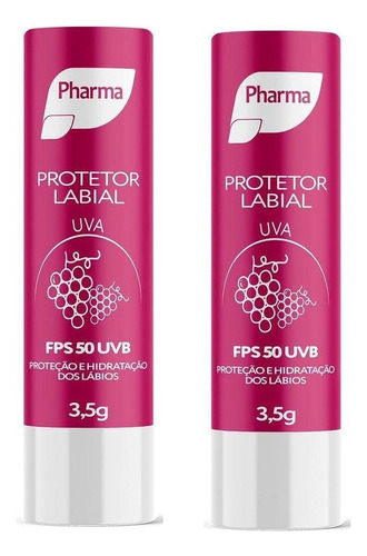 Protetor Labial Proteção Fps50 Bastão Uva Pharma Kit 2un