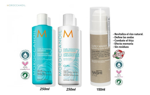 Pack Shampoo Acondicionador Rizos Moroccanoil Crema Nashi Ri