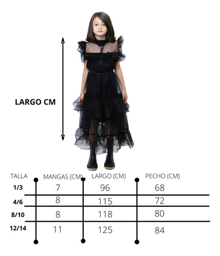 Imagen 2 de 9 de Disfraz Vestido Merlina Addams Noche De Baile Los Locos Addams Infantil Niña