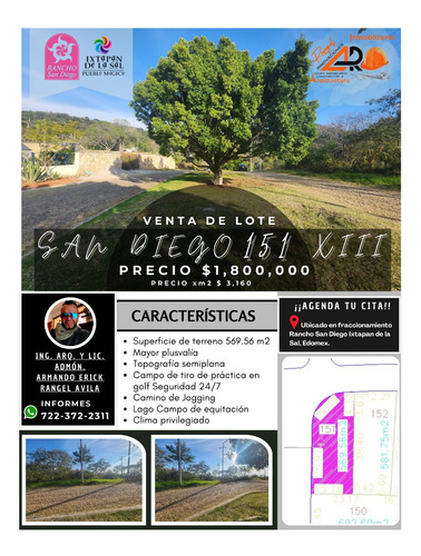 Venta Lote San Diego 151 Mz Xiii Con Todos Los Servicios, Vistas Panorámicas, Proyecto Arquitectónico Incluído En Av Principal Fracc Rancho San Diego Ixtapan De La Sal Edomex