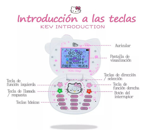 Nuevo Teléfono Plegable De Dibujos Animados De Hello Kitty