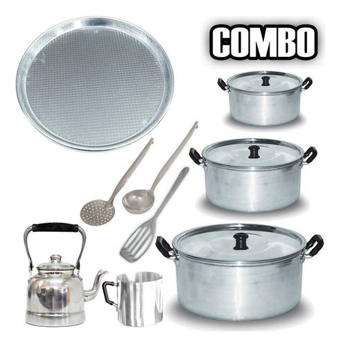 Set Bateria De Cocina 13 Piezas De Aluminio Olla Pava Sarten