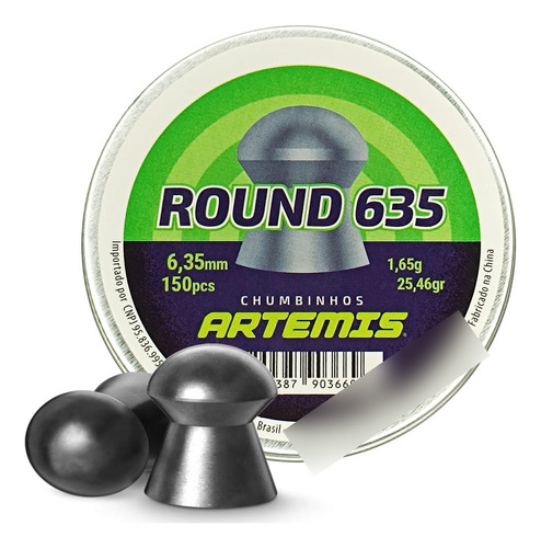 Chumbinho 6,35mm Artemis Round 635 (.25) 1,65g Carabina Pcp