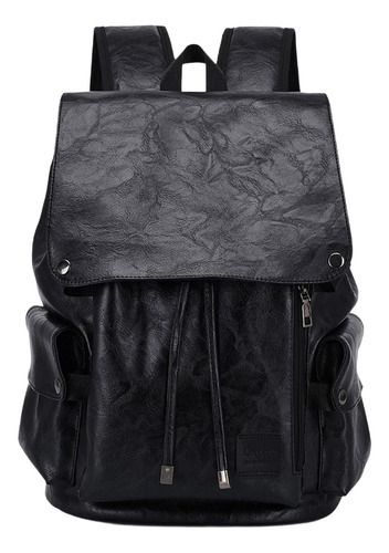Mochila Para Ordenador Portátil Mochila Negra De Cuero Pu