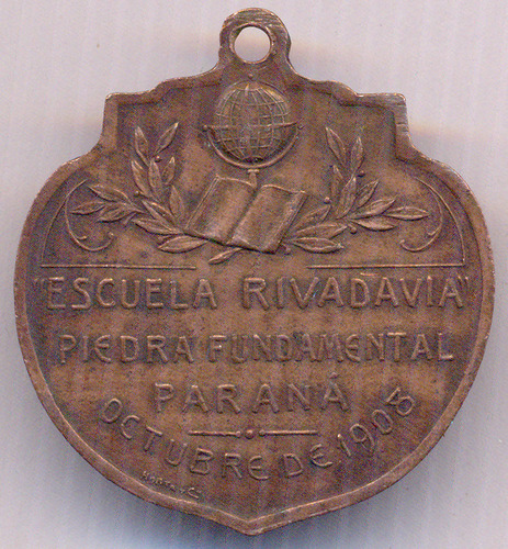 Medalla Entre Ríos Paraná Educación Escuela Rivadavia 1908 (Usado)