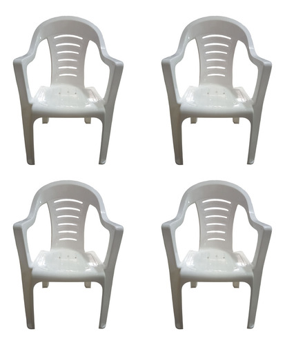 4 Sillón Silla Plástica Apilable Reforzada Malawi Florida Color Blanco