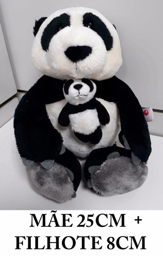 Pelúcia Urso Panda Mãe 25cm + Filhotinho 8cm Importado Nici