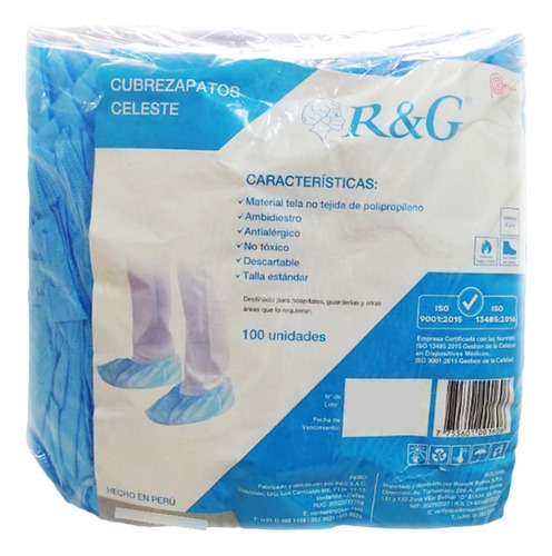 Cubrecalzado Cubrezapato Descartable Color Celeste R&g