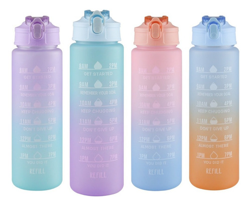 Botella De Agua Motivacional 800ml Termo Cilindro Vaso Color Turquesa/morado