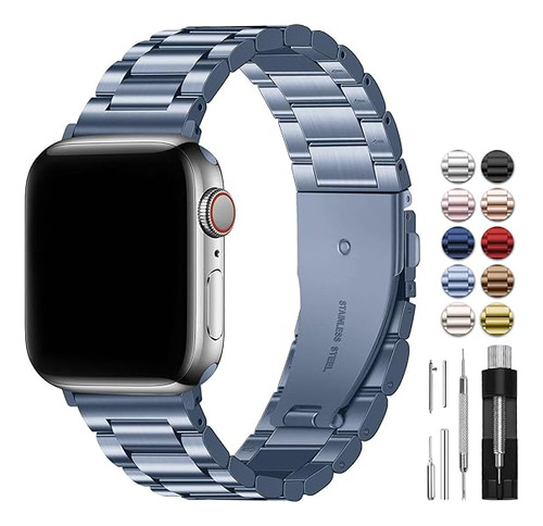 Malla Y Funda P/ Apple Watch 45/44/42mm 9/8/7/6/5 Azul/gris