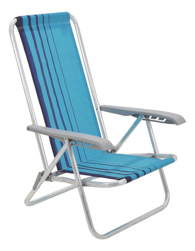 Silla Tramontina de playa baja de aluminio de 4 posiciones para piscina, color azul claro con azul