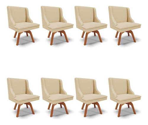 Kit 8 Cadeiras Estofadas Giratória Lia Veludo Off White Luxo