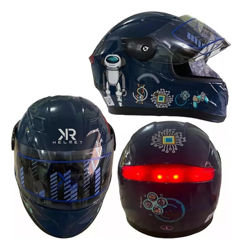 Casco Negro Infantil C Luz Ciborg Brillante Robot Back