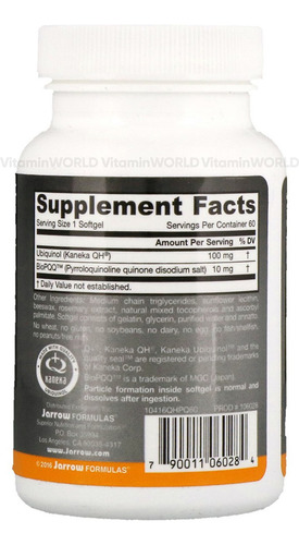 Jarrow Pqq (pirroloquinolina Quinona) 20 Mg 60 Cápsulas Sabor Sin Sabor