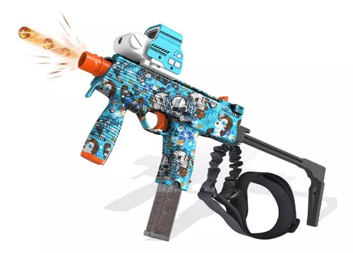 Pistola Lança Dardos Mini Uzi Azul Arminha Brinquedo Gun