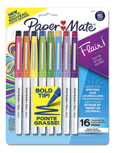 Marcadores Paper Mate Flair Punta Gruesa 16 Colores