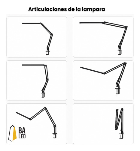 Lampara Escritorio Led Articulada Usb Velador Morsa Negro Negro