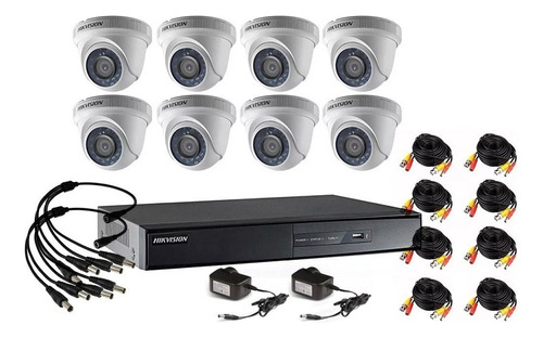 Camara Seguridad Kit Hikvision Dvr 16ch + 8 Dom 1mp + Cable Color Blanco