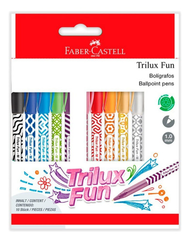 Lápicera Bolígrafo Trilux Fun X 10 Faber Castell Colores