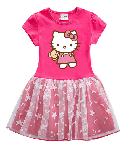 Vestido Hellokitty Niñas Verano Princesa Linda Fiesta Casual