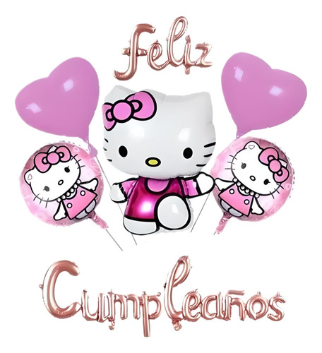 Kit Globos Metalizado De Hello Kitti+feliz Cumpleaños