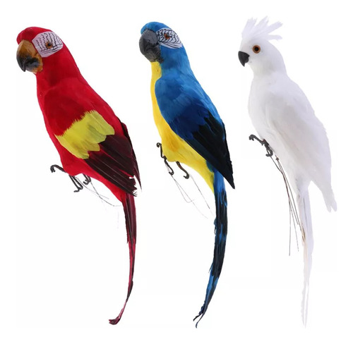 Set De 3 Pájaros Con Plumas Artificiales Para Decoración