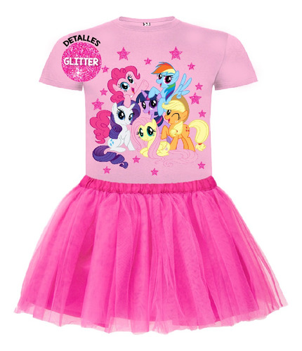 Disfraz Vestido My Little Pony  Polera + Tutú Niñas Detalles Glitter Flex