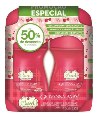 Kit C/2 Giovanna Baby Desodorante Rolll On Cherry 50ml Cereja