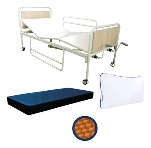 Cama Hospitalaria Manual Tres Planos + Colchón + Almohada Cm