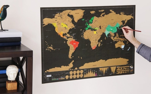 Imagen 3 de 6 de Mapa Mudi Raspable Didactico Negro Black Edition Viajeros