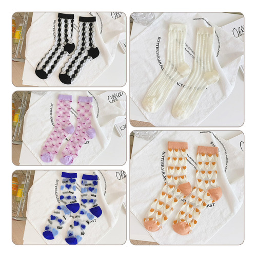 Calcetines Transparentes Para Mujer,5pcs De Verano De Encaje