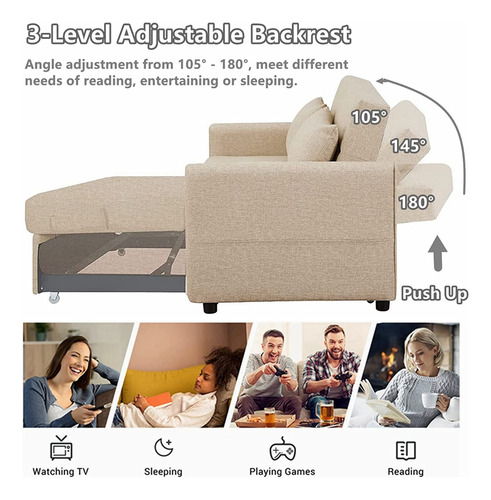 Sofa Cama Convertible 3 En 1 Color Caqui Marca Gynsseh