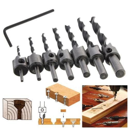 Lote 7 Hss Flauta 5 Avellanado Drill Bit Set Escariador Carp