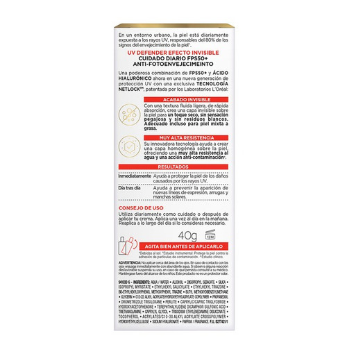 Imagen 3 de 10 de Crema Facial Fluido Invisible Uv Defender fps50+ sin Color