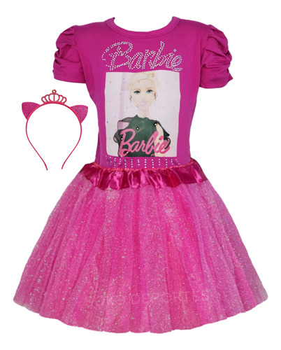  Set Tutu Glitter + Remera Barbie + Vincha