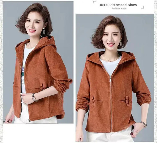 Chaqueta De Pana Con Capucha Para Mujer, Holgada, Otoño-invierno