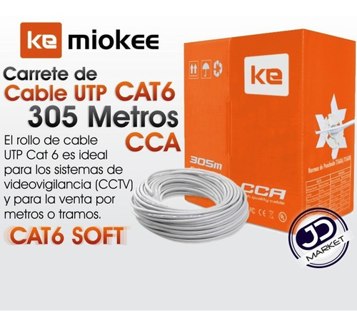 Imagen 2 de 5 de Cable De Red Utp Cat. 6 Interior Miokee, Carrete 305 Mts.