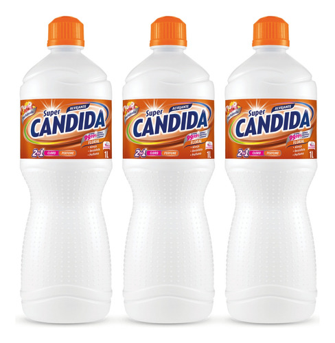 3 Unid. Água Sanitária Super Cândida Perfumada Floral 1 L