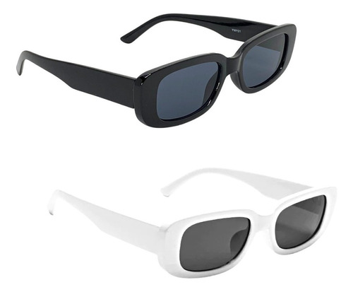 Óculos De Sol Vintage Retrô Trend Tik Tok 2 Cores Blogueira Armação Preto/branco Haste Preto/branco Lente Preto Desenho Retangular