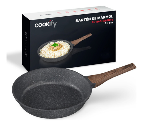 Sartén Antiadherente 28 Cm Cookify | Stone-tech Series | Libre De Pfoa, Cocina Saludable. Color Mármol Negro