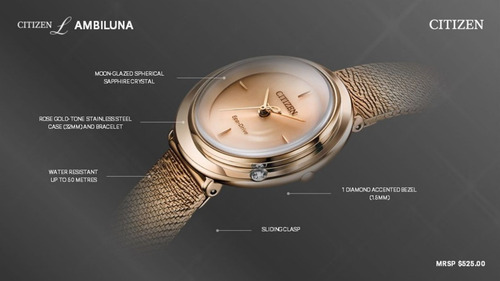 Imagen 5 de 5 de Citizen Eco Drive Ambiluna Rose Tone Em0643-50x ... Dcmstore