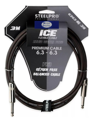 Cable Plug 6.3mm 3mts Steelpro 6363-ng-3m Balanceado Prof