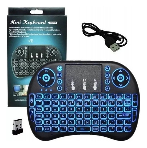 Mini teclado iluminado con control inalámbrico P TV, teclado inteligente, color negro