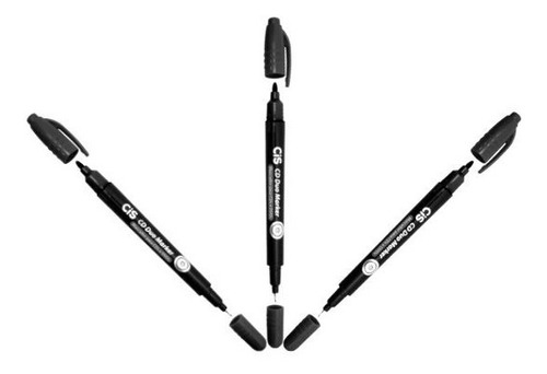 Kit 3 Marcadores Permanente 2 Pontas Duo Marker - Cis Cor Preto