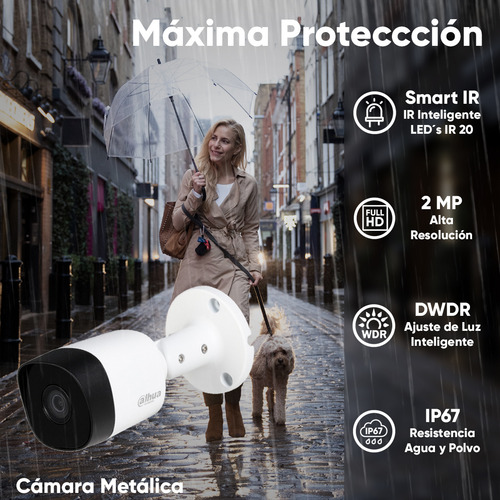 Kit videovigilancia cronos 8 cámaras Dahua bala B2A21 metálicas 2mp + Baluns+ accesorios - kit cctv DH-KIT8CH-MET2MP-PLUS6N (dvr dahua XVR1b08-i circuito cerrado)