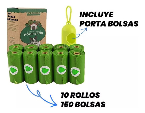 Imagen 2 de 9 de Bolsitas Sanitarias Perro Portabolsa Biodegradables Cacax150