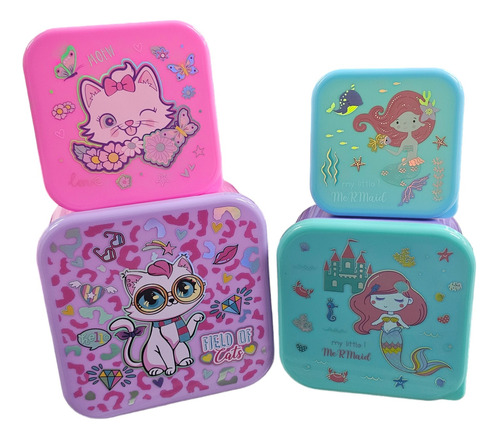 Set 4 Contenedores Para Comida Tuppers Kawaii Lunch Box