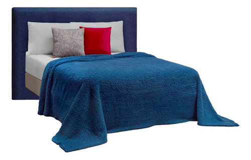 Frazada Matrimonial Azul Sherpa Colonia Térmica Diseño De La Tela Liso