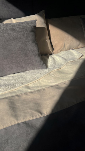 Frazada Con Corderito Tela Flannel 2 1/2 Plazas Térmica Beige Liso